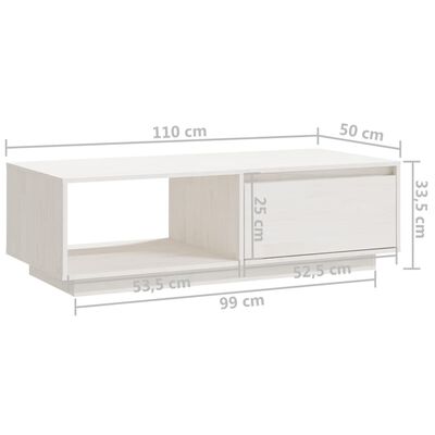 vidaXL Konferenční stolek bílý 110 x 50 x 33,5 cm masivní borové dřevo