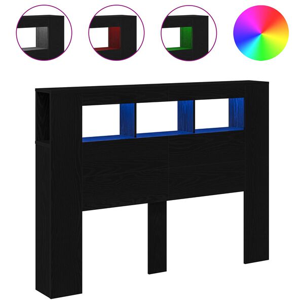 vidaXL LED hlavová deska s policí Černý dub 140 x 18,5 x 103,5 cm
