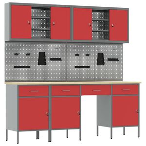 vidaXL Pracovn&iacute; skř&iacute;ň se z&aacute;mkem 10 pcs Červen&aacute; Inžen&yacute;rsk&eacute; dřevo a ocel