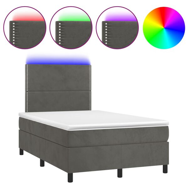 vidaXL Box spring postel s matrac&iacute; a LED tmavě &scaron;ed&aacute; 120x200 cm samet