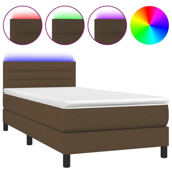 vidaXL Box spring postel s matrac&iacute; a LED tmavě hněd&aacute; 80x200 cm textil