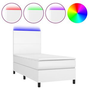 vidaXL Box spring postel s matrac&iacute; a LED b&iacute;l&aacute; 100x200 cm uměl&aacute; kůže