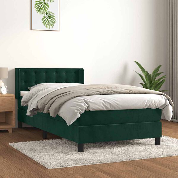 vidaXL Box spring postel s matrac&iacute; tmavě zelen&aacute; 90x200 cm samet