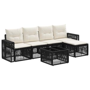 vidaXL Sada zahradn&iacute;ch pohovek 6 pcs Čern&aacute; a kr&eacute;mově b&iacute;l&aacute; polyratan