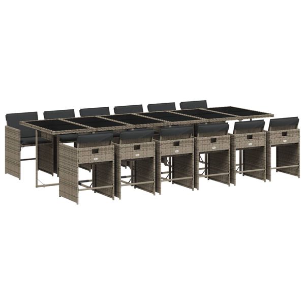 vidaXL 13d&iacute;ln&yacute; zahradn&iacute; j&iacute;deln&iacute; set s podu&scaron;kami &scaron;ed&yacute; polyratan