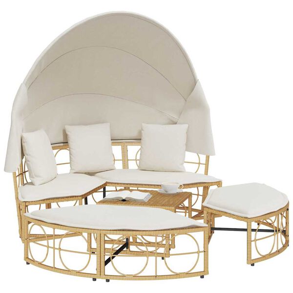 vidaXL Venkovní lůžko se stříškou a polštáři Poly ratan