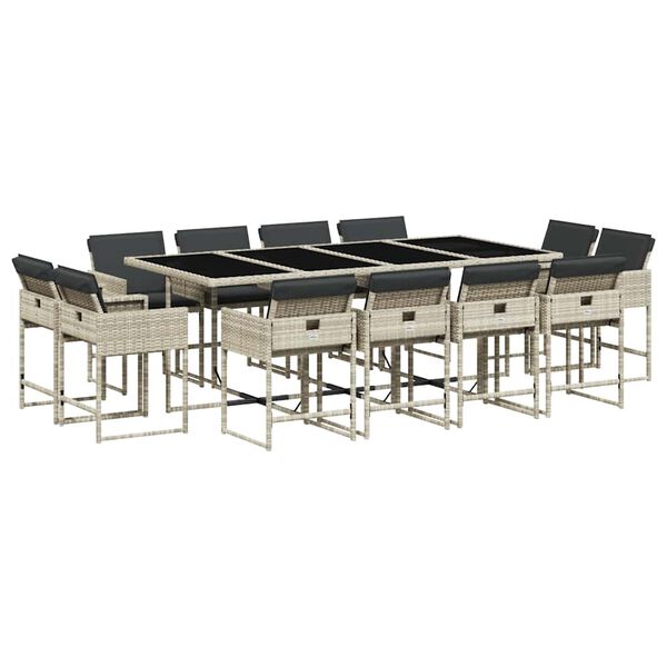 vidaXL 13d&iacute;ln&yacute; zahradn&iacute; j&iacute;deln&iacute; set s podu&scaron;kami světle &scaron;ed&yacute; polyratan