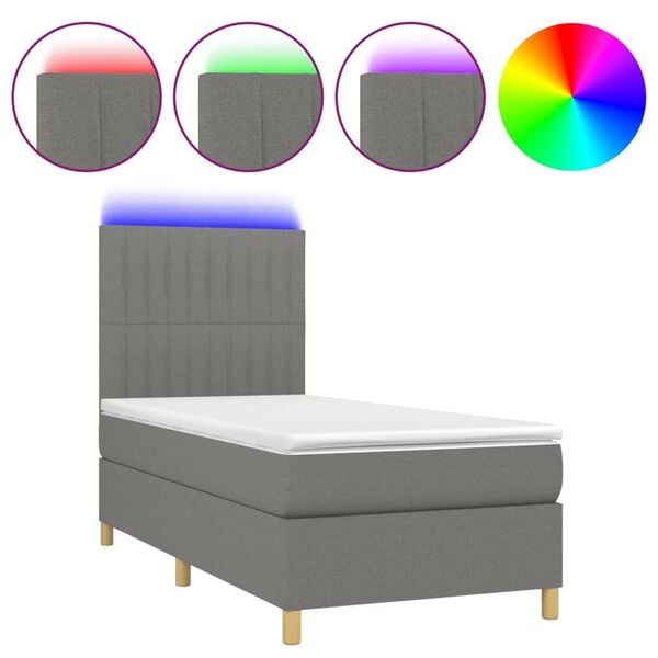 vidaXL Box spring postel s matrac&iacute; a LED tmavě &scaron;ed&aacute; 100x200 cm textil