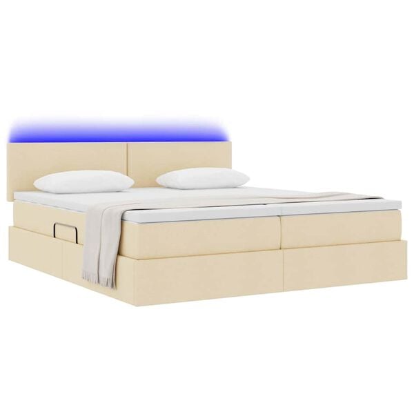 vidaXL Postel s LED p&aacute;sov&yacute;mi světly s čelo Kr&eacute;mov&aacute; 180 x 200 cm textil