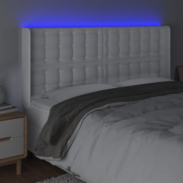 vidaXL Čelo postele s LED b&iacute;l&eacute; 183 x 16 x 118/128 cm uměl&aacute; kůže