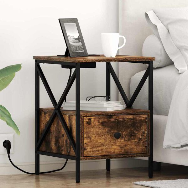 vidaXL Nočn&iacute; skř&iacute;ňka Kouřov&yacute; dub 41,5 x 40,5 x 55 cm kompozitn&iacute; dřevo