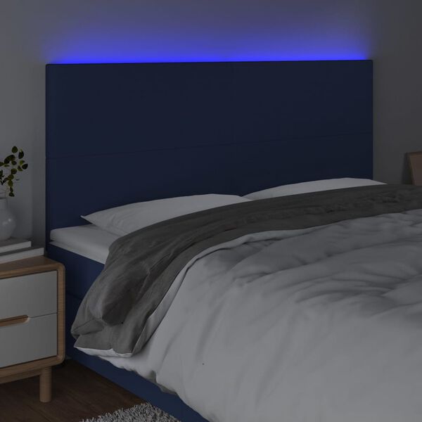vidaXL Čelo postele s LED modr&aacute; 200x5x118/128 cm textil