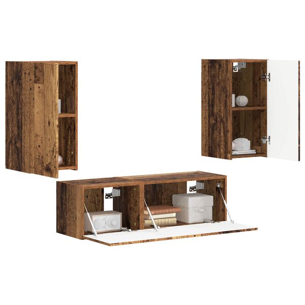 vidaXL Sada televizn&iacute;ho n&aacute;stěnn&eacute;ho kabinetu N&aacute;stěnn&yacute; 4 pcs Star&eacute; dřevo