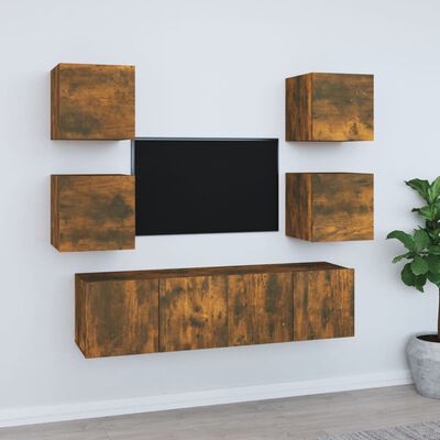 vidaXL 6dílný set TV skříněk kouřový dub kompozitní dřevo