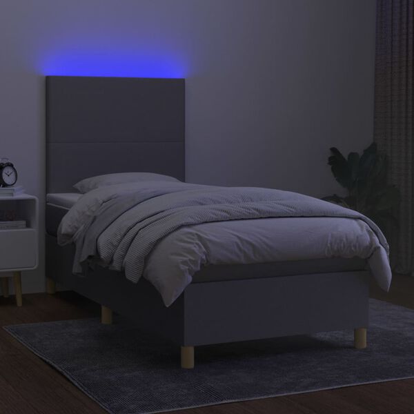vidaXL Box spring postel s matrac&iacute; a LED světle &scaron;ed&aacute; 90x190 cm textil