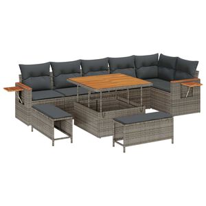 vidaXL Sada zahradn&iacute;ch pohovek s pol&scaron;t&aacute;řem 9 pcs &Scaron;ed&aacute;