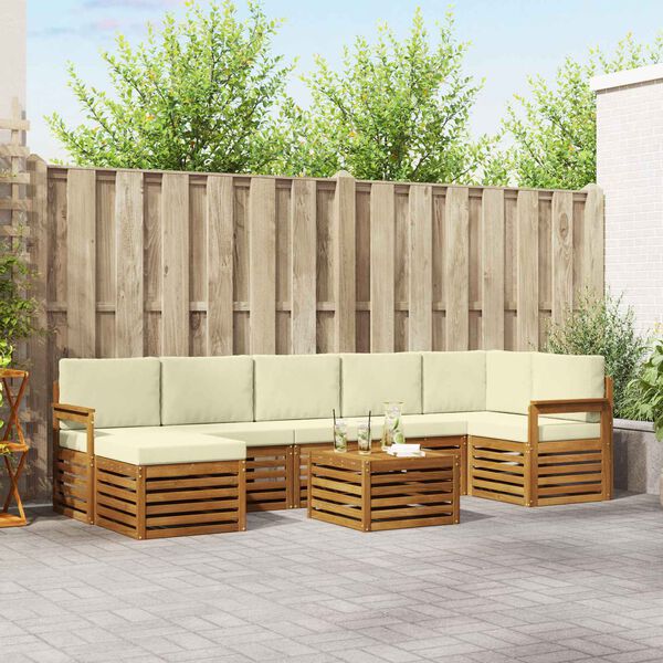 vidaXL Rohov&aacute; sofa sada s pol&scaron;t&aacute;řem 8 pcs Přirozen&aacute; a Kr&eacute;mov&aacute;