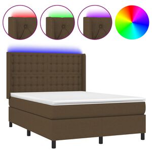 vidaXL Box spring postel s matrac&iacute; a LED tmavě hněd&aacute; 140x200 cm textil