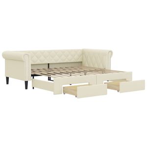 vidaXL V&aacute;lenda s přist&yacute;lkou a z&aacute;suvkami kr&eacute;mov&aacute; 90 x 200 cm uměl&aacute; kůže