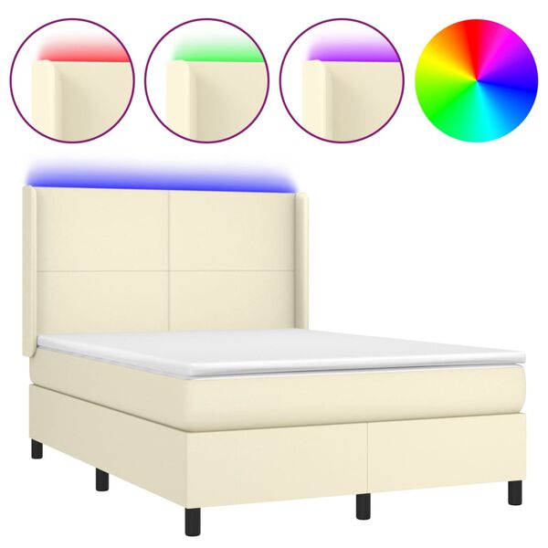 vidaXL Box spring postel s matrac&iacute; a LED kr&eacute;mov&aacute; 140x190 cm uměl&aacute; kůže