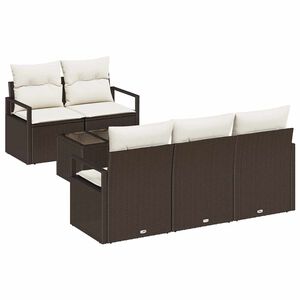 vidaXL Set pohovek s pol&scaron;t&aacute;řem 6 pcs Hněd&aacute; a kr&eacute;mov&aacute; polyratan