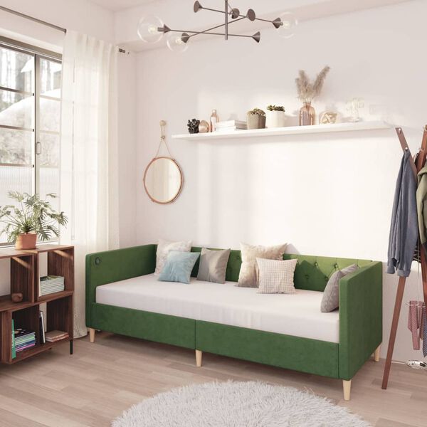 vidaXL V&aacute;lenda s matrac&iacute; a USB tmavě zelen&aacute; textil 90 x 200 cm