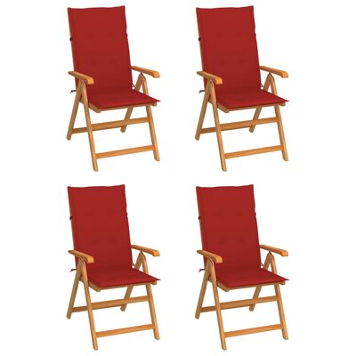 vidaXL Zahradní židle 4 ks červené podušky masivní teak