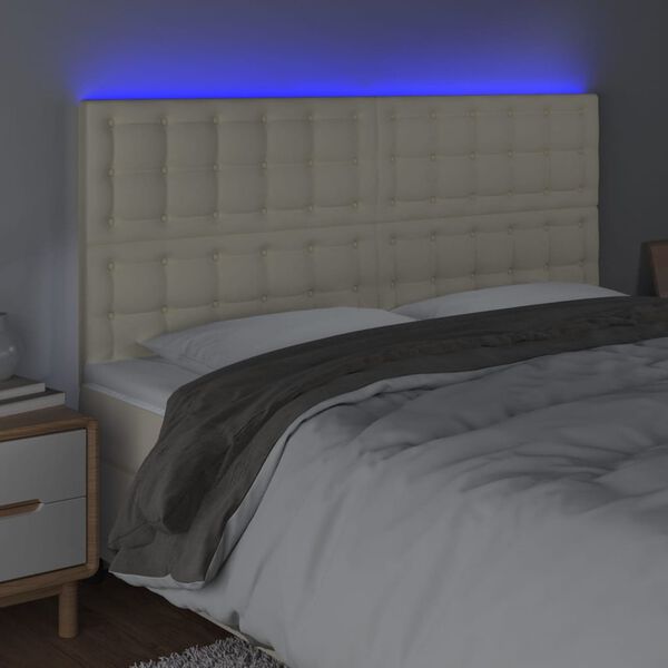vidaXL Čelo postele s LED kr&eacute;mov&eacute; 180x5x118/128 cm uměl&aacute; kůže