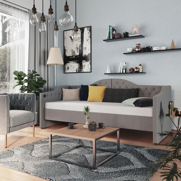 vidaXL V&aacute;lenda s matrac&iacute; a USB světle &scaron;ed&aacute; textil 90 x 200 cm