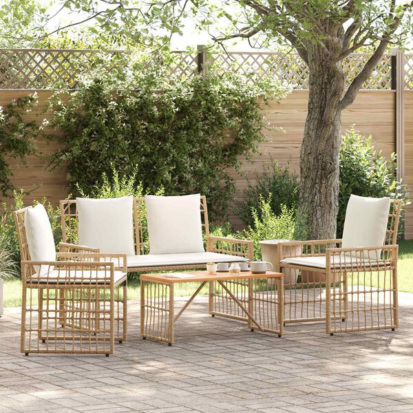 vidaXL Sada venkovn&iacute;ho n&aacute;bytku 4 pcs Přirozen&aacute; a kr&eacute;mově b&iacute;l&aacute;