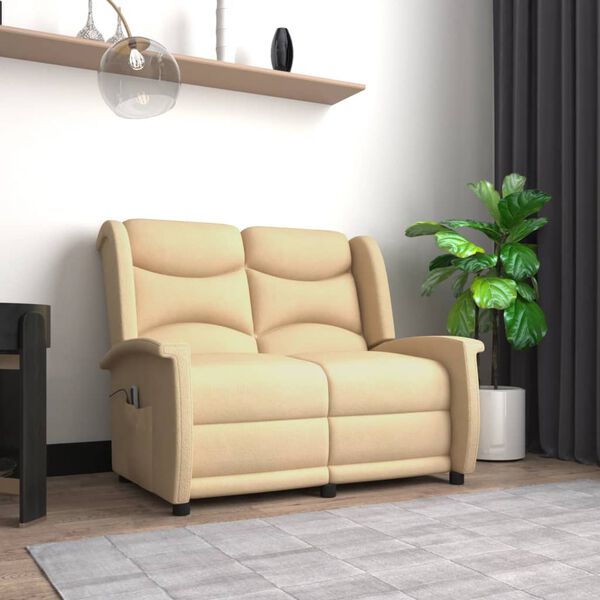vidaXL 2místné masážní polohovací křeslo krémové látka z mikrovlákna