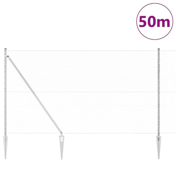 vidaXL Plotov&yacute; sloupek. Stř&iacute;brn&aacute; 50 x 1,6 m (36 mm pletivo) Ocel