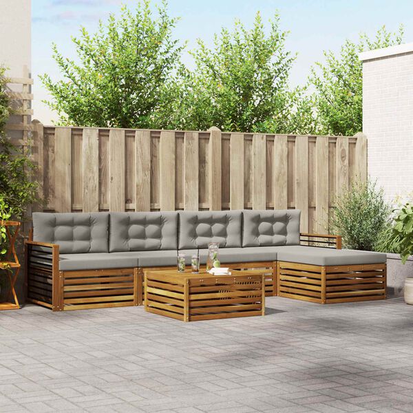 vidaXL Venkovn&iacute; pohovkov&aacute; souprava 6 pcs Př&iacute;rodn&iacute; a světle &scaron;ed&aacute;