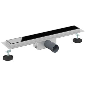 vidaXL Sprchov&yacute; odtok s skleněn&yacute;m krytem Čern&aacute; 50 cm Nerezov&aacute; ocel 304