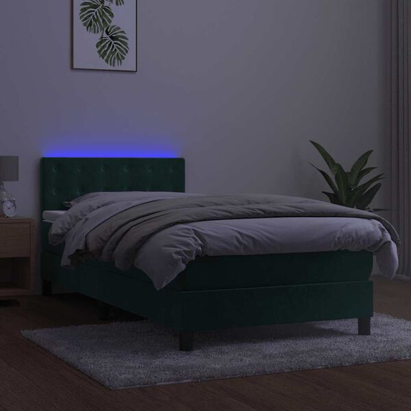vidaXL Box spring postel s matrac&iacute; a LED tmavě zelen&aacute; 90x190 cm samet