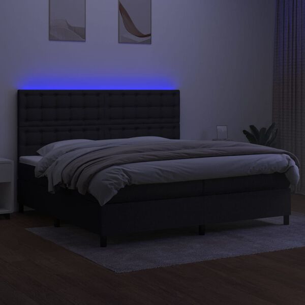 vidaXL Box spring postel s matrac&iacute; a LED čern&aacute; 200x200 cm textil