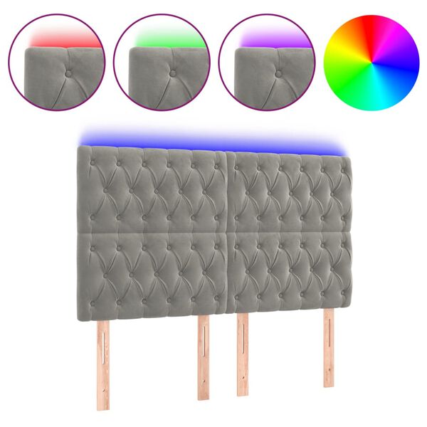 vidaXL Čelo postele s LED světle &scaron;ed&eacute; 160x7x118/128 cm samet