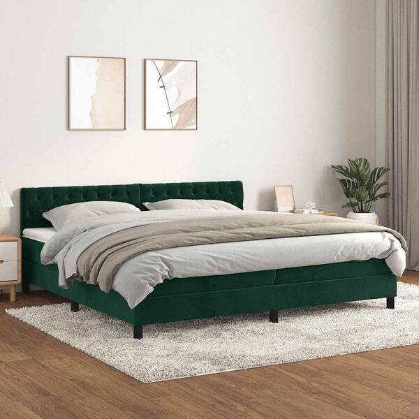 vidaXL Box spring postel s matrac&iacute; tmavě zelen&aacute; 200x200 cm samet