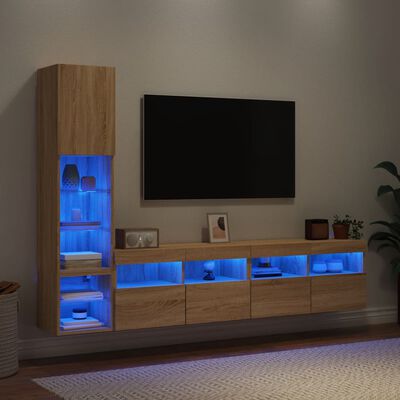 vidaXL 4dílná obývací stěna s LED dub sonoma kompozitní dřevo