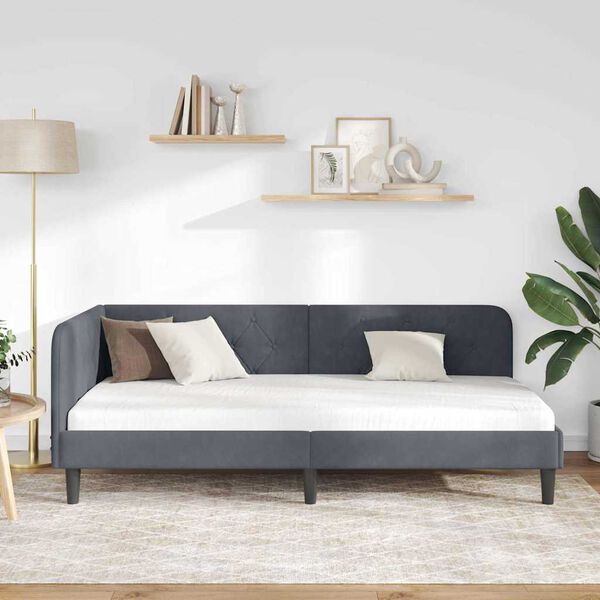 vidaXL Rohov&yacute; r&aacute;m postele s čelo Tmavě &scaron;ed&aacute; 90 x 200 cm samet