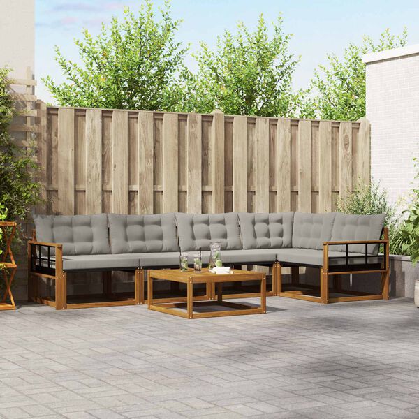 vidaXL Venkovn&iacute; pohovkov&aacute; souprava 6 pcs Př&iacute;rodn&iacute; a světle &scaron;ed&aacute;