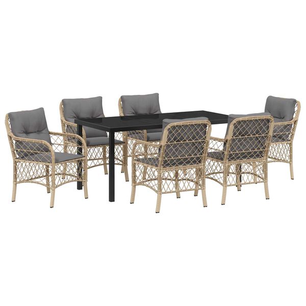 vidaXL Zahradn&iacute; j&iacute;deln&iacute; souprava s pol&scaron;t&aacute;řem 7 pcs B&eacute;žov&aacute; polyratan