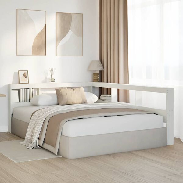 vidaXL Reg&aacute;lov&aacute; knihovna ve tvaru L b&iacute;l&eacute; 140 cm masivn&iacute; borov&eacute; dřevo