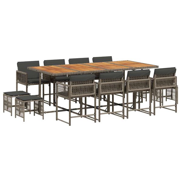 vidaXL 13d&iacute;ln&yacute; zahradn&iacute; j&iacute;deln&iacute; set s podu&scaron;kami &scaron;ed&yacute; polyratan