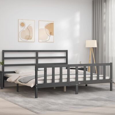 vidaXL Rám postele s čelem šedý 180 x 200 cm masivní dřevo