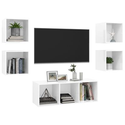 vidaXL 5dílný set TV skříněk bílý s vysokým leskem dřevotříska