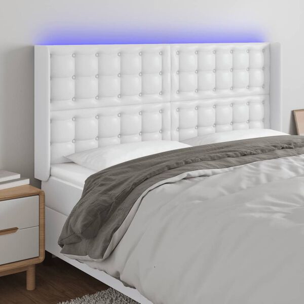 vidaXL Čelo postele s LED b&iacute;l&eacute; 147 x 16 x 118/128 cm uměl&aacute; kůže