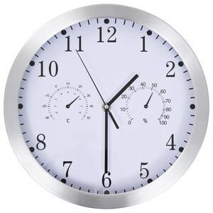 vidaXL N&aacute;stěnn&eacute; hodiny strojek Quartz vlhkoměr a teploměr 30 cm b&iacute;l&eacute;