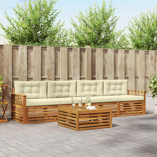 vidaXL Venkovn&iacute; pohovkov&aacute; souprava 5 pcs Přirozen&aacute; a Kr&eacute;mov&aacute;