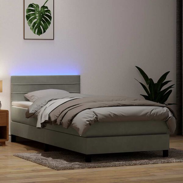 vidaXL Box spring postel s matrací a LED světle šedá 80x210 cm samet
